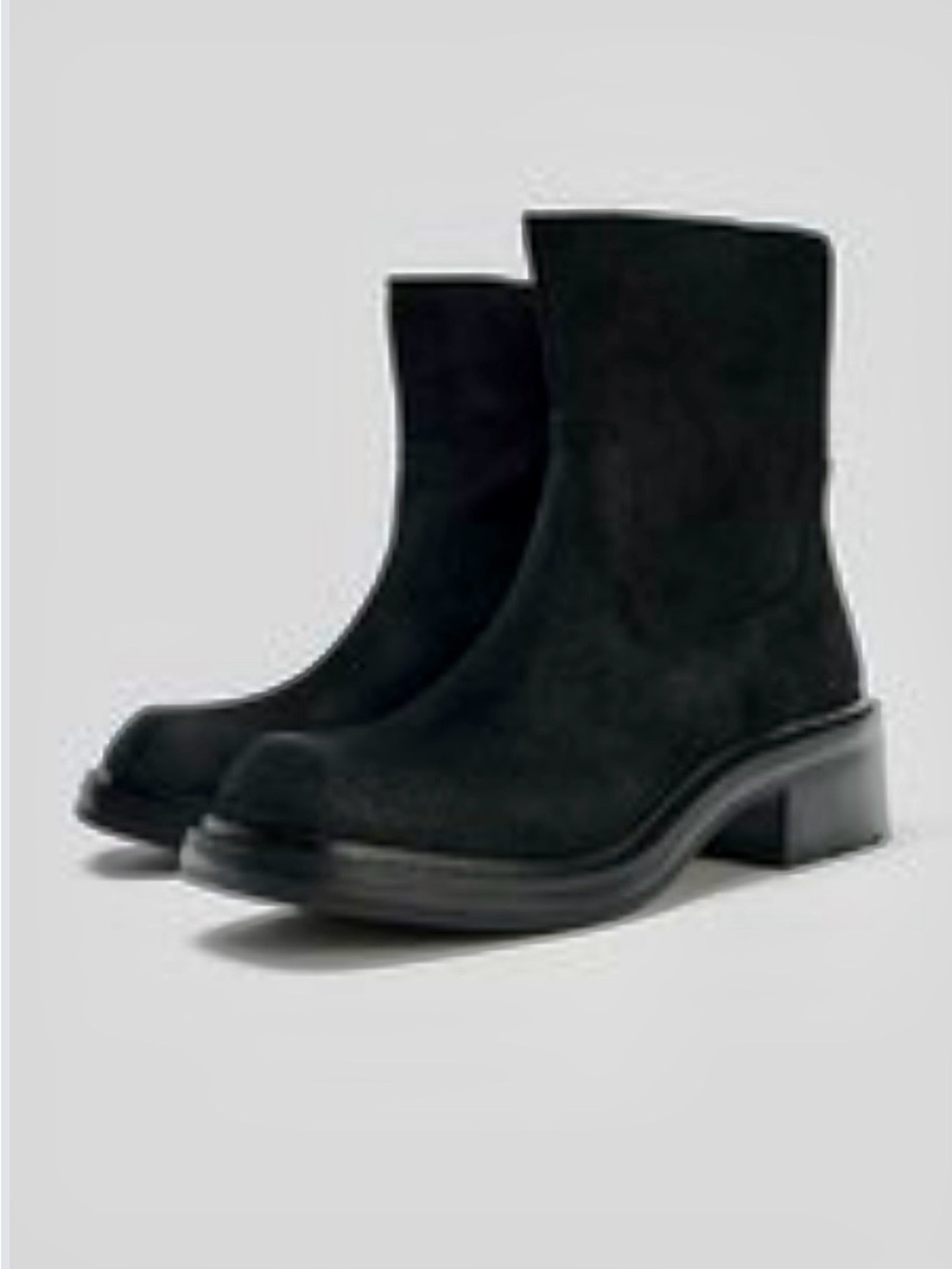 Zara Black Suede Mid-Heel Ankle Boots